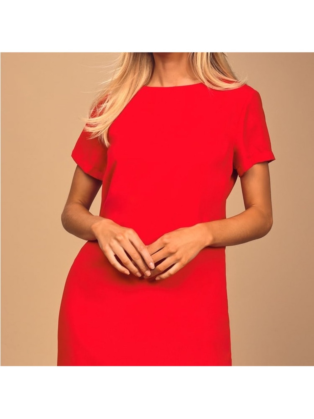 Women's Red Short-Sleeve Shift Dress